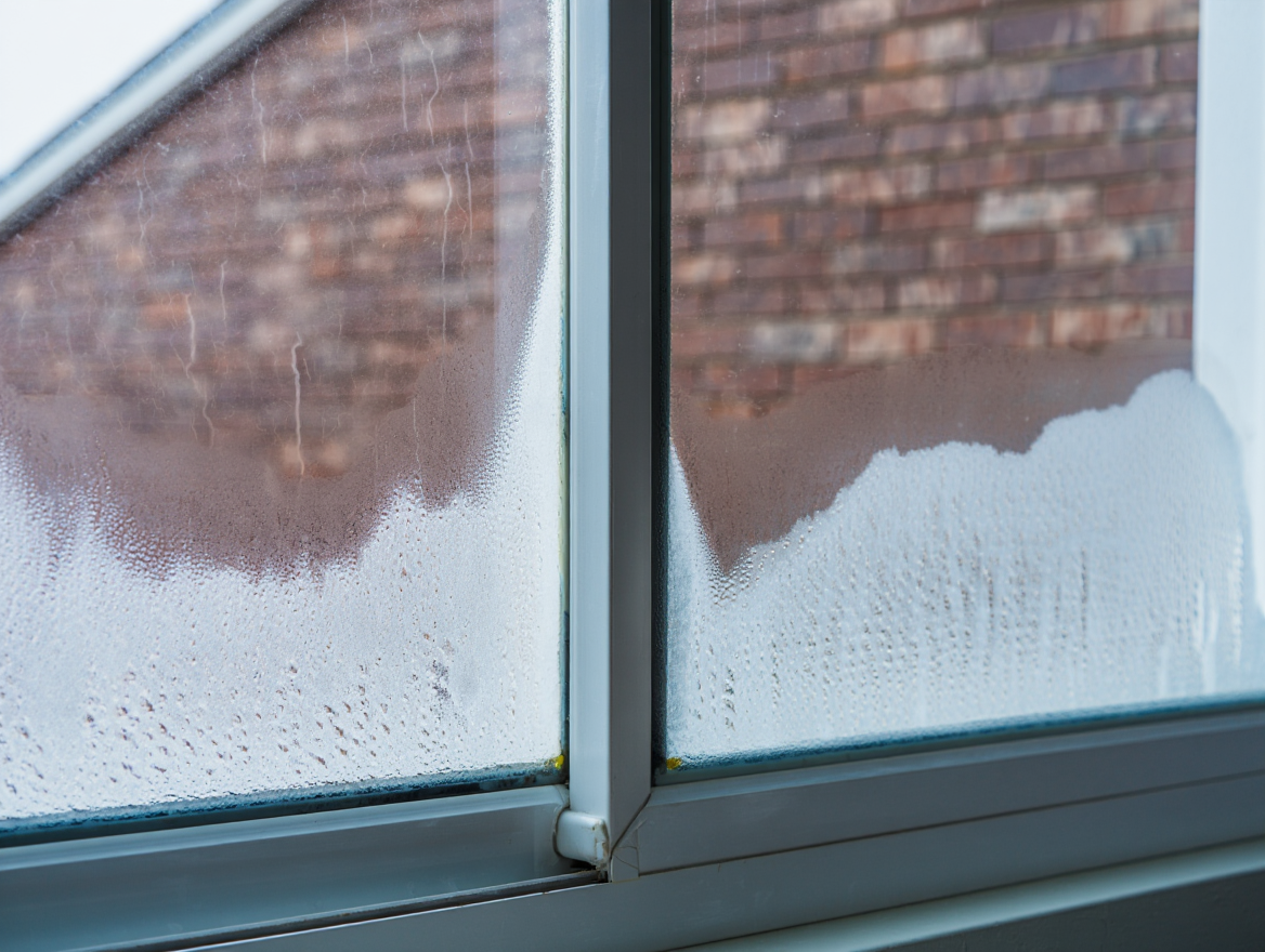 A blown sealed unit with moisture and misting trapped between the panes